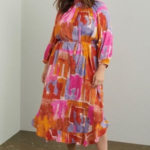 Anthro Maeve Jessamine Mock Neck Tie Waist Dress